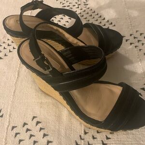 Antonio Melani Black Wicker Wedge Sandal Size 6.5